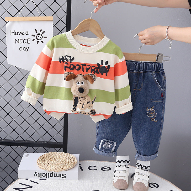 Puppy Pals Striped Sweatshirt & Jeans Set