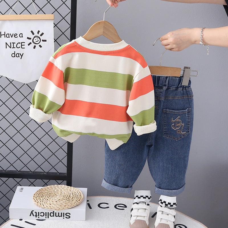 Puppy Pals Striped Sweatshirt & Jeans Set