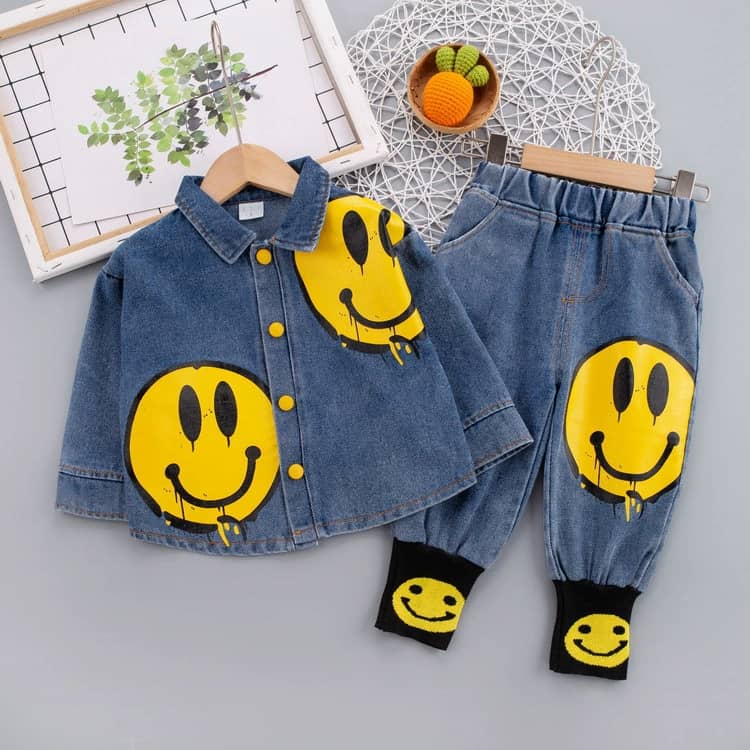 Smiles All Day Denim Shirt & Pant 3-piece Sets