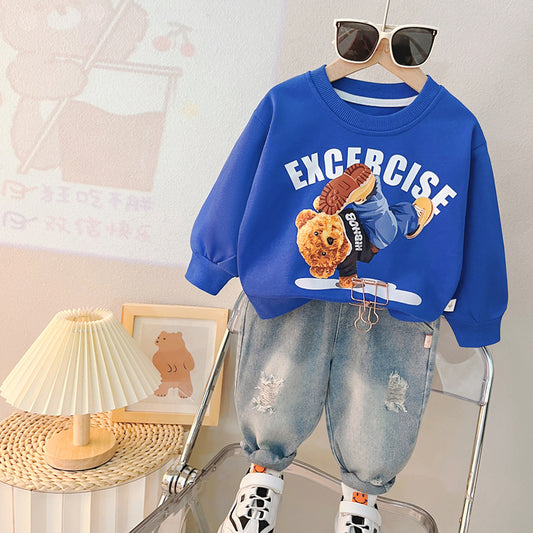 Exercise teddy pullover and denim Set