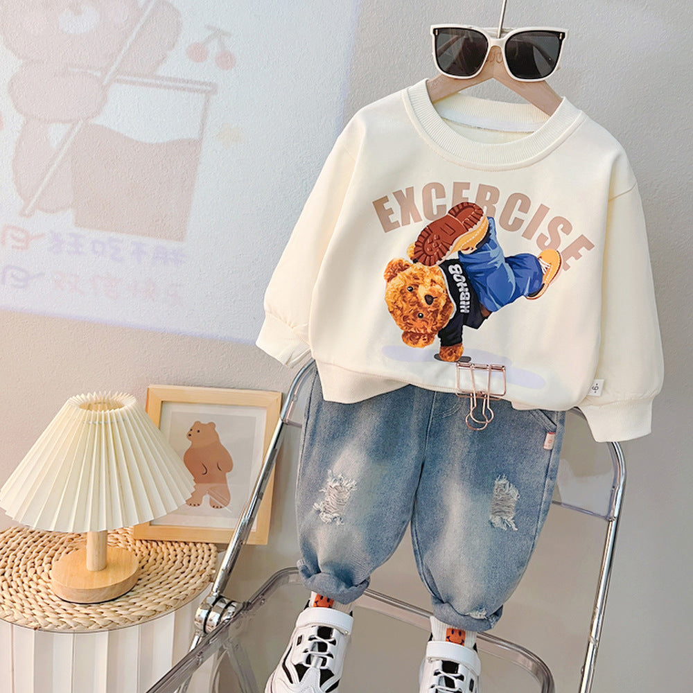 Exercise teddy pullover and denim Set