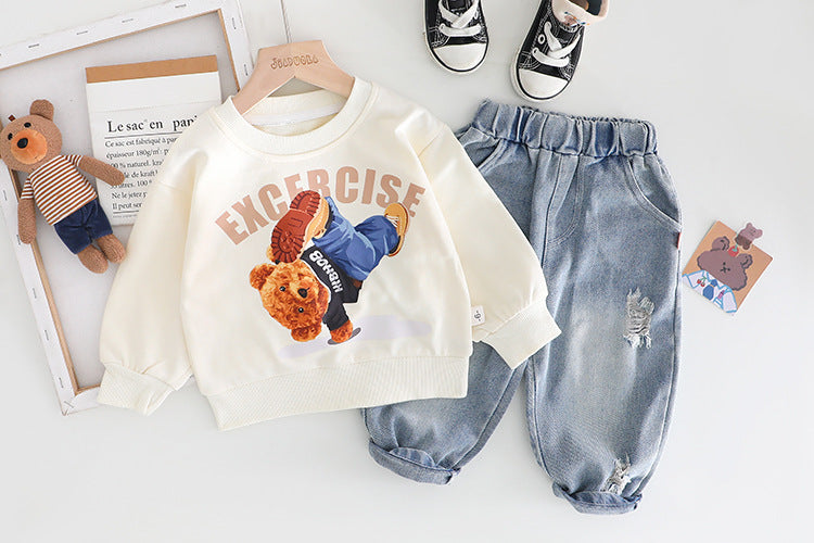 Exercise teddy pullover and denim Set