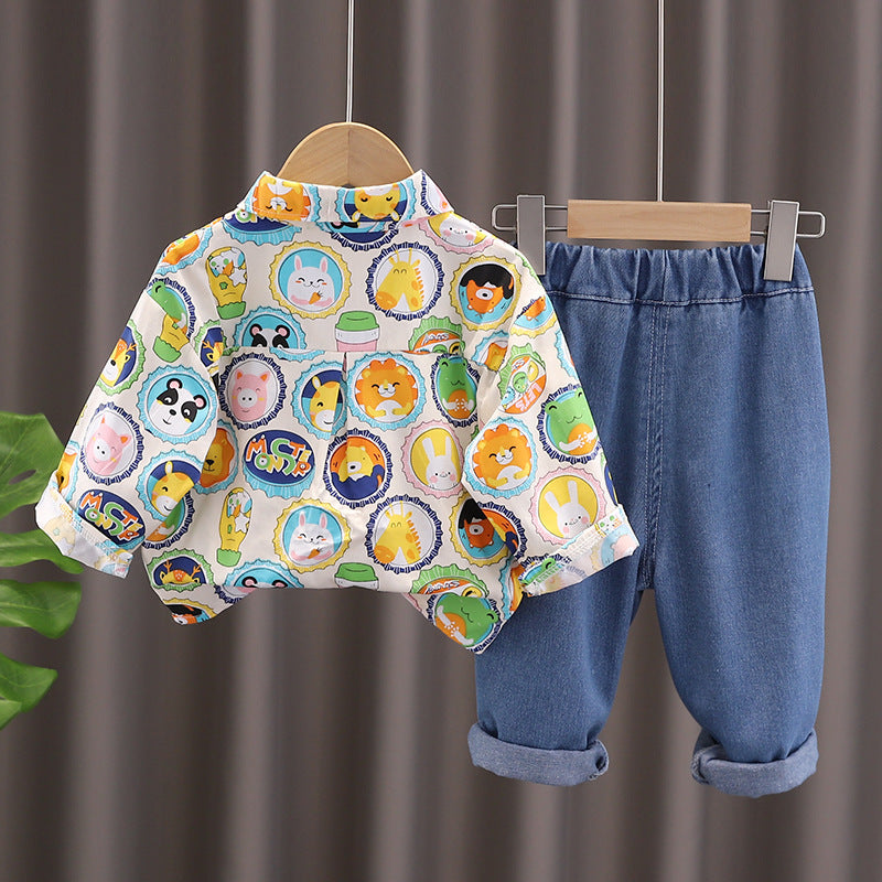 Baby Boy Autumn Animal Head Shirt 2 Piece Set