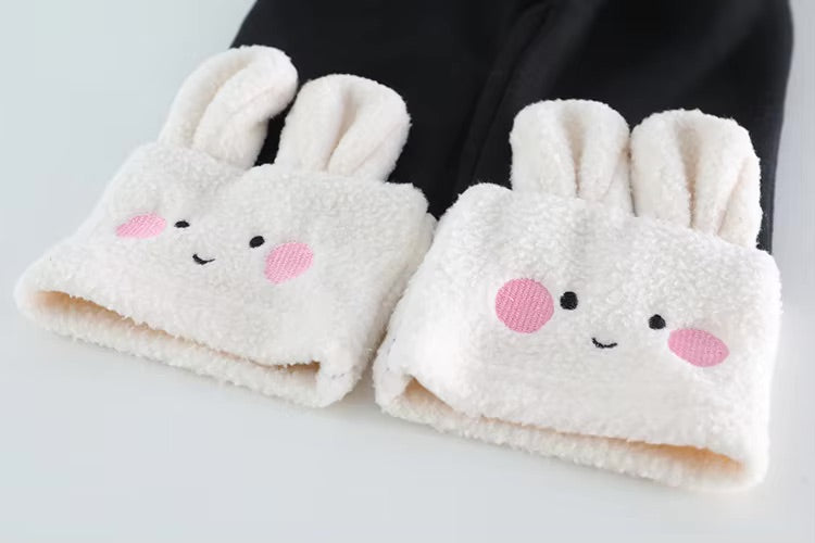 Three Cartoon Rabbit Velvet Lined 2-Piece Outfit for Baby Girls, Thick Autumn Winter Sweater Sets