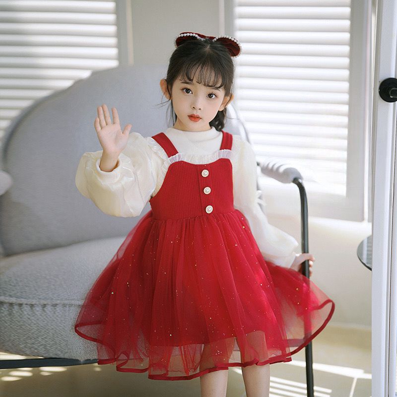 Girls Maroon Velvet Embellished Long Sleeve Pinafore Dress